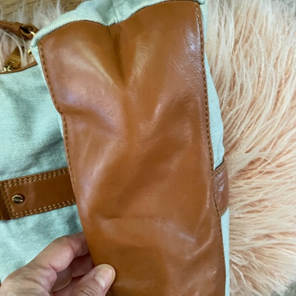 Tory Burch Large Denim and Brown Satchel Removable Crossbody Strap - Picture 13 of 16